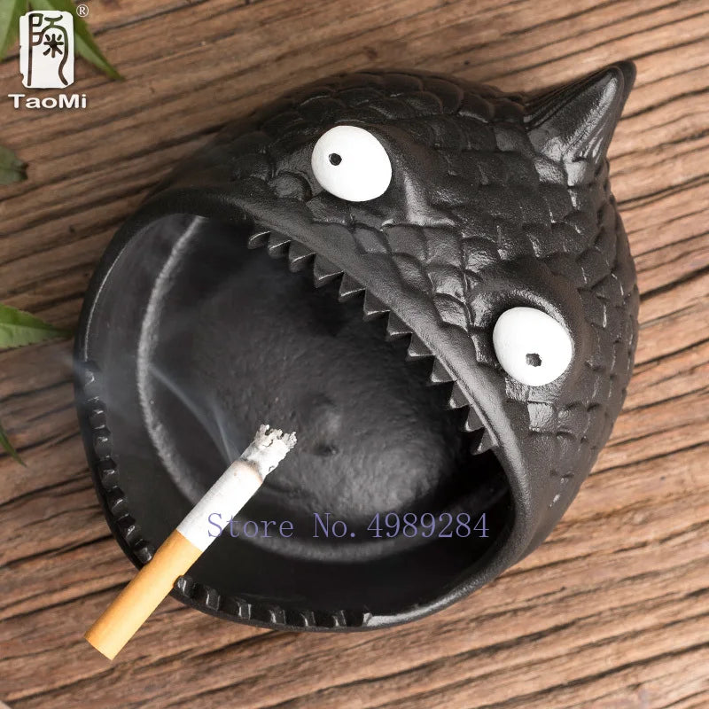 Afralia™ Cute Animal Ceramic Ashtray Piranha Office Decoration Windproof Car Ashtray