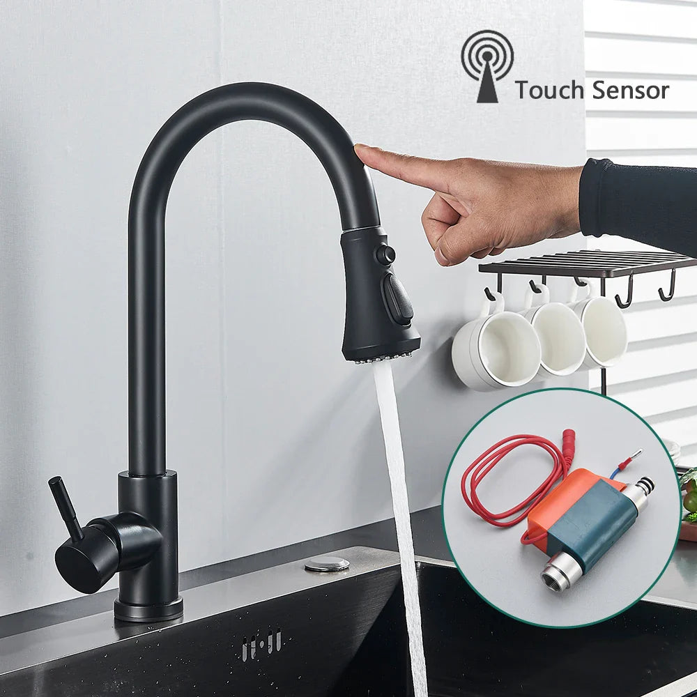 Afralia™ Smart Touch Kitchen Faucet - Brushed Gold 360° Crane Sensor Mixer Tap