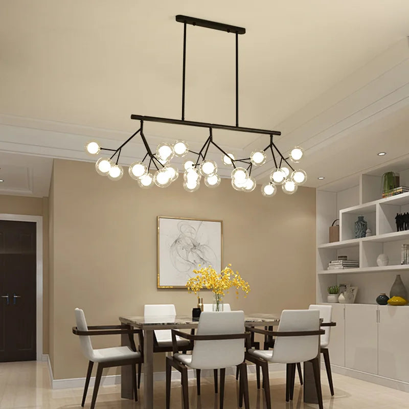 Afralia™ LED Glass Ball Branch Chandelier | Modern Firefly Art Decor Lighting