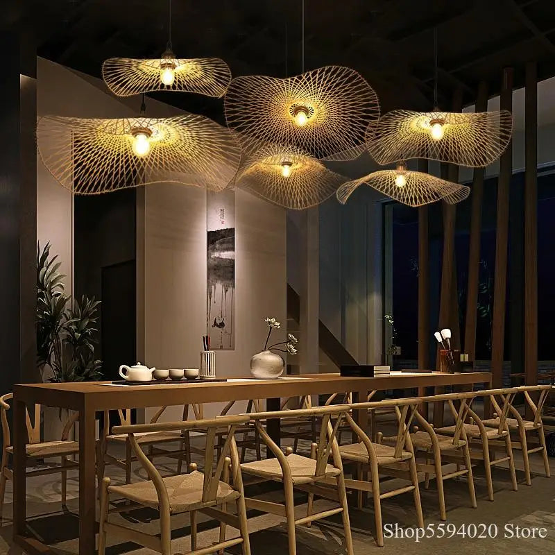Afralia™ Zen Bamboo Chandelier: Stylish Japanese Tea Room Hanging Lamp
