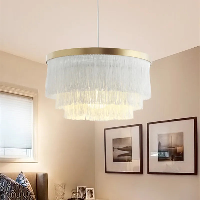 Afralia™ Round Fringe Chandelier for Dining, Bar, Kitchen - Creative Boho Pendant Lamp