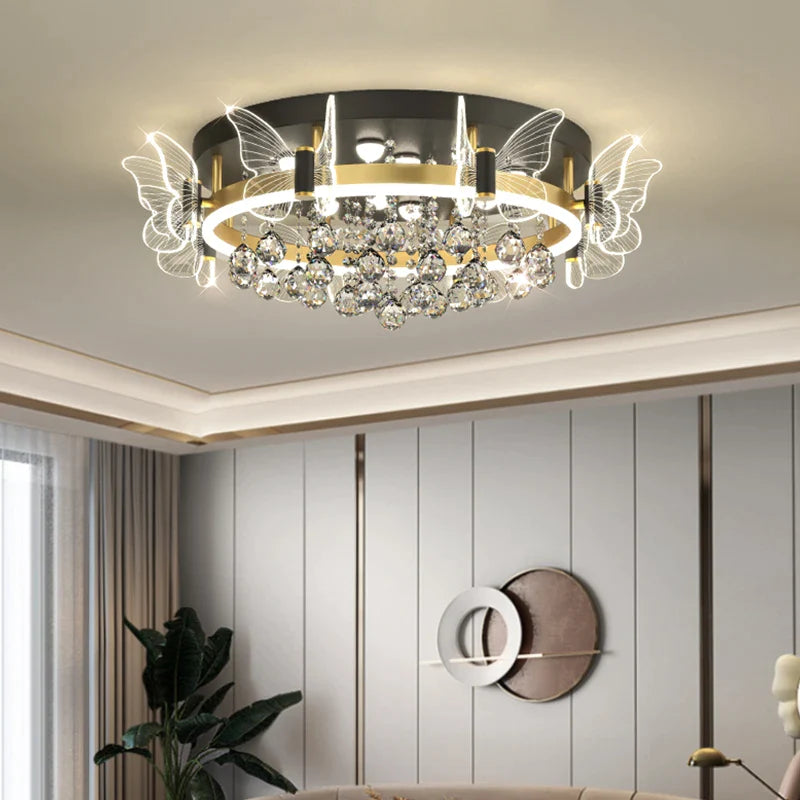 Afralia™ Elegant Butterfly Flower Crystal Ceiling Lamp for Romantic Home Decor