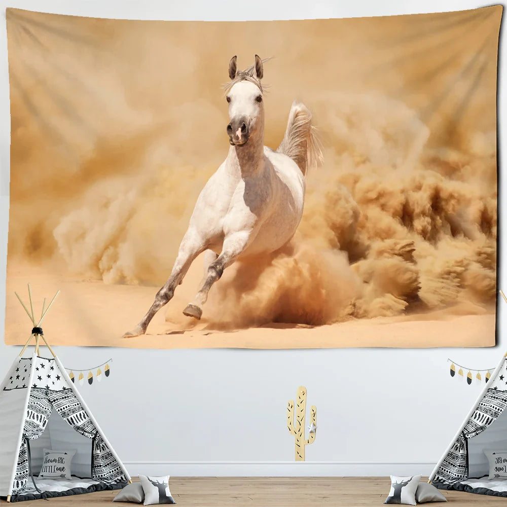 Afralia™ Galloping Horse Tapestry Wall Hanging Ink Painting Boho Nature Decor