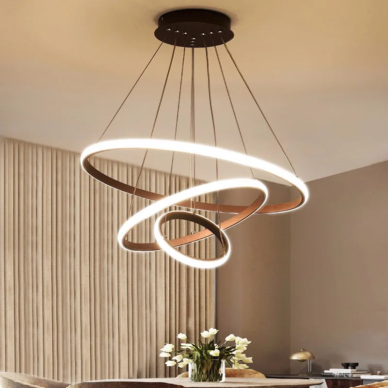 Afralia™ Black Ring LED Pendant Chandelier for Living Room, Dining Room, Kitchen