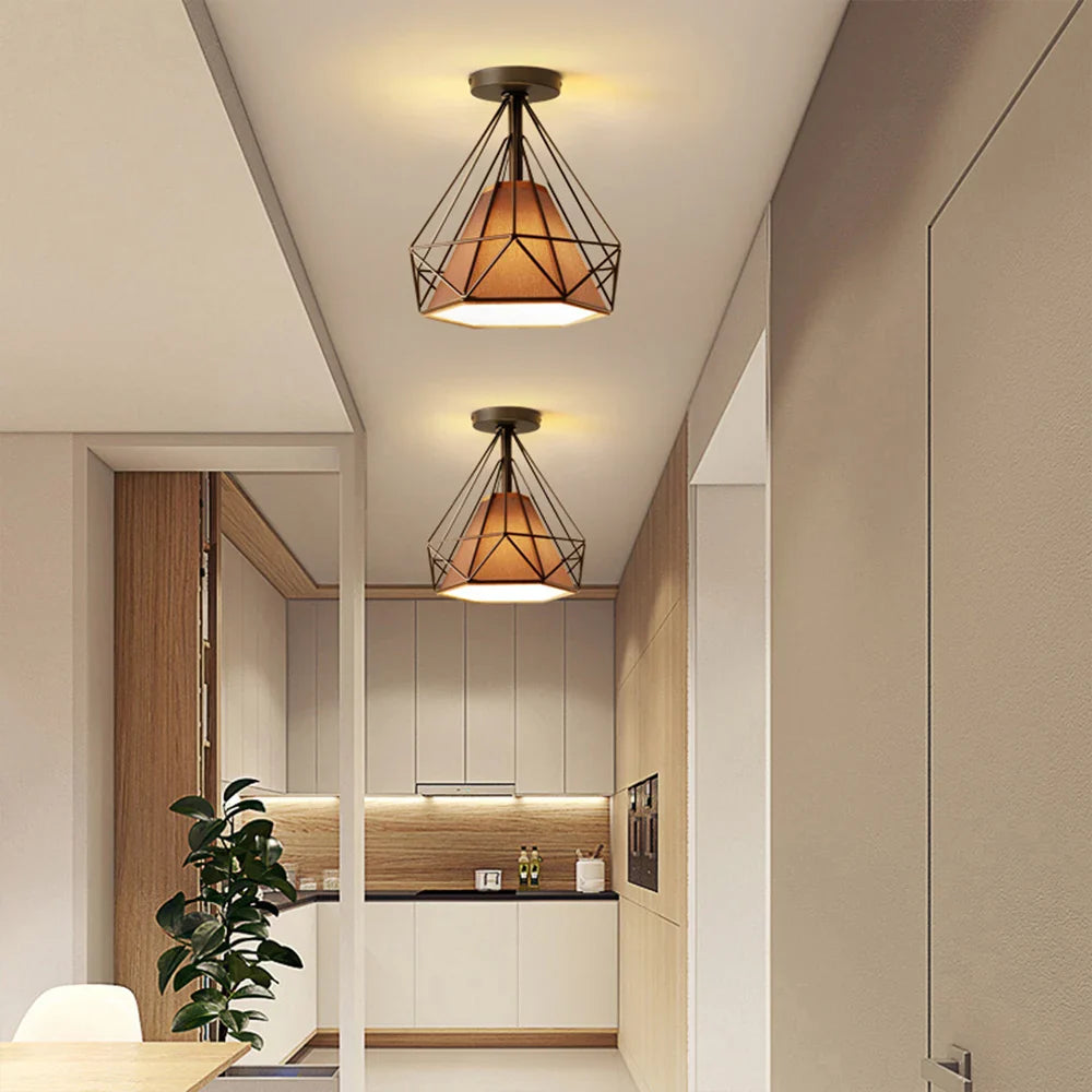 Afralia™ Iron Cage Ceiling Lamp: Modern Nordic LED Light Fixture for Kitchen, Living Room, Bedroom