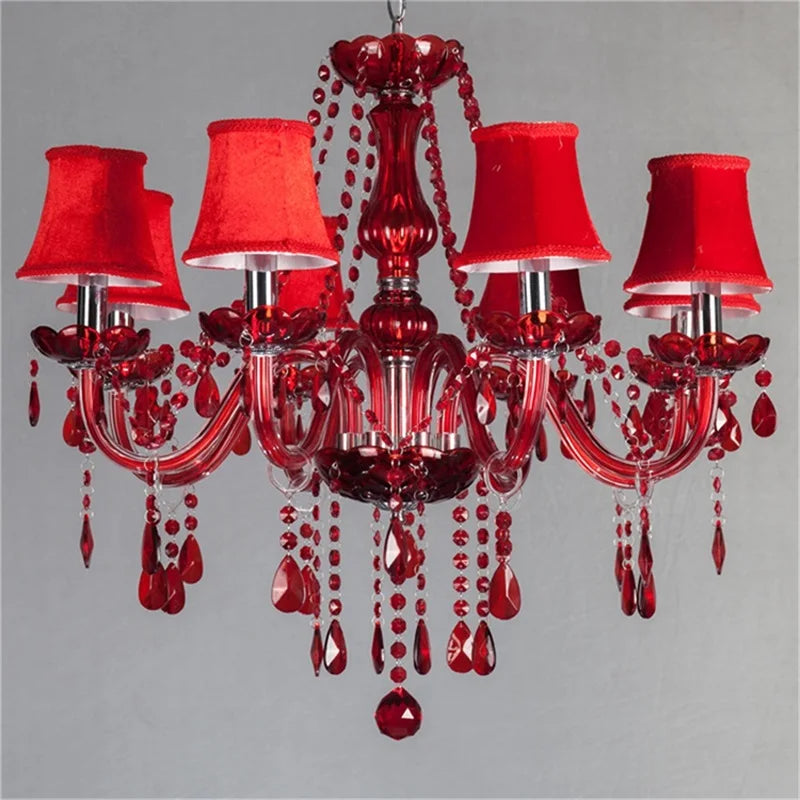 Afralia™ Red Crystal Candle Chandelier - Modern Luxury LED Light Fixtures for Home Living Room