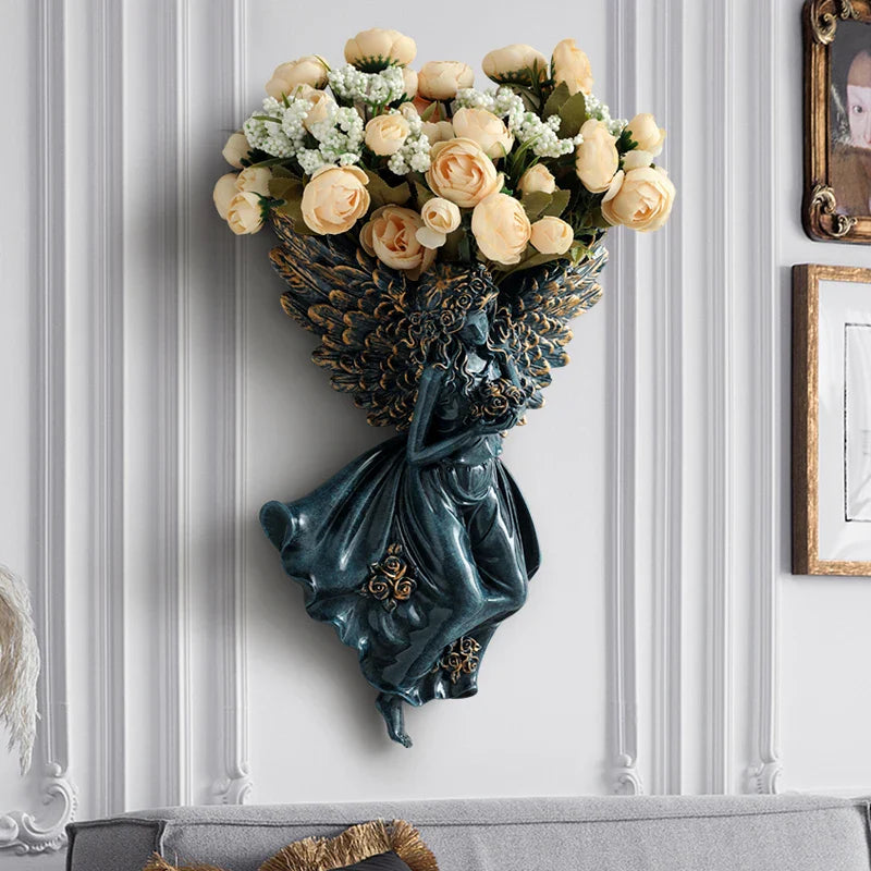 Afralia™ Angel Vase Wall Decoration Resin Shelf Art Mural Living Room Cupid Flowerpot