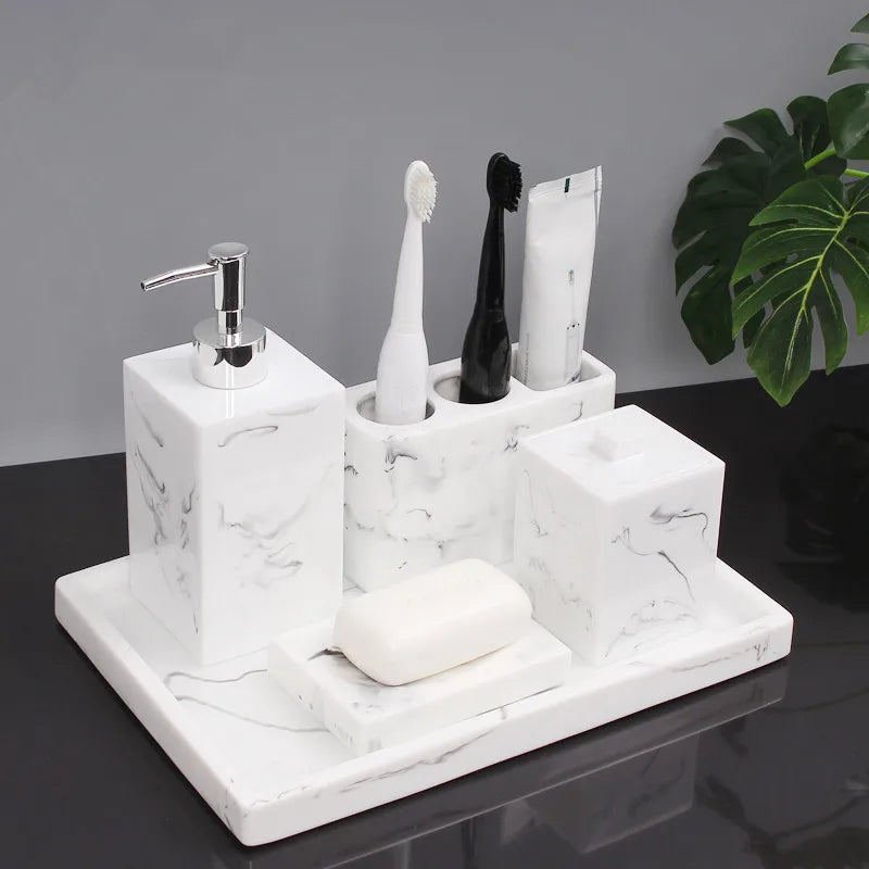 Afralia™ Premium Ceramic Bathroom Set - Soap Dispenser, Toothbrush Holder, Soap Tray - Lavatory Luxury Essentials
