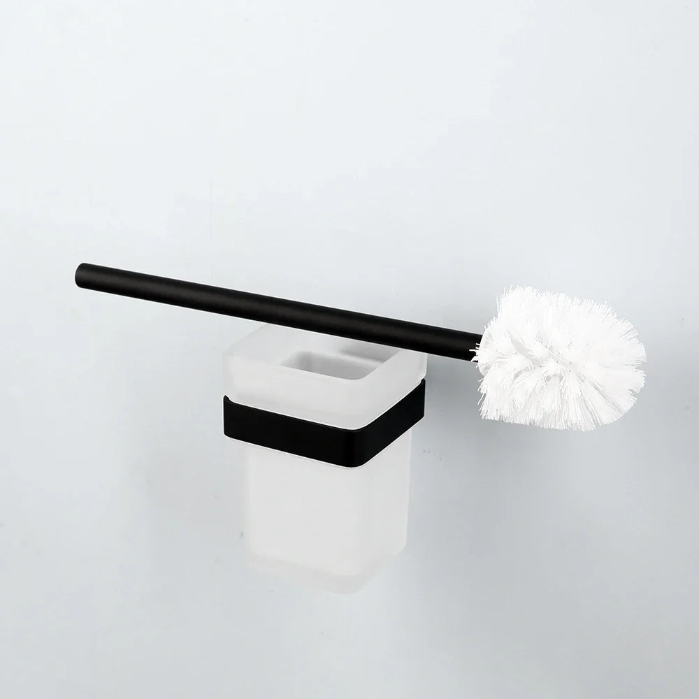 Afralia™ Black Matte Stainless Steel Bathroom Hardware Set: Paper Holder, Toothbrush Holder, Towel Bar & Accessories