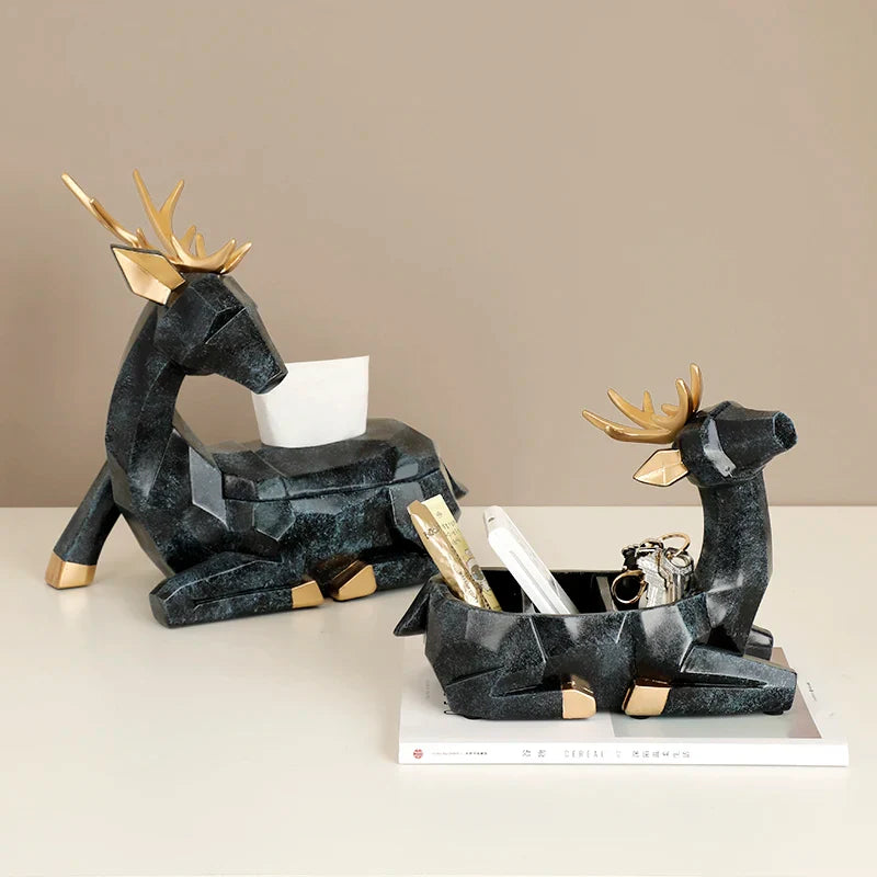 Deer Sculpture Tissue Box Holder by Afralia™: Elegant Table Centerpiece for Home Office Decor