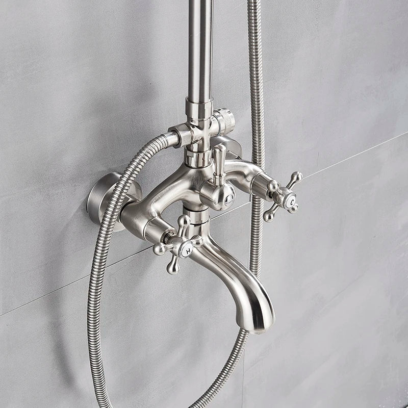 Afralia™ Brushed Nickel Shower Faucet Set with Rainfall Shower Head & Hand Held Mixer
