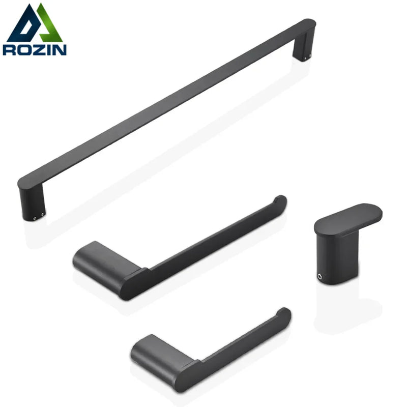 Afralia™ Matte Black Bathroom Hardware Set: TP Holder, Towel Bar, Robe Hook & Accessories