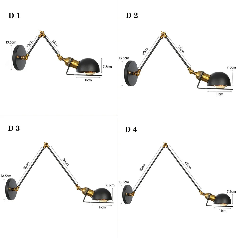 Afralia™ Vintage Loft Adjustable Wall Lamp Black Swing Arm Sconce Wall Lights