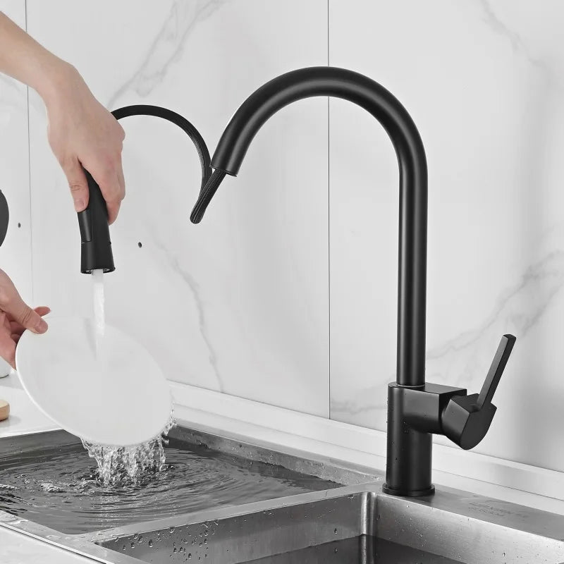 Afralia™ Pull Out Kitchen Faucet, Single Hole Brass Sink Mixer Tap