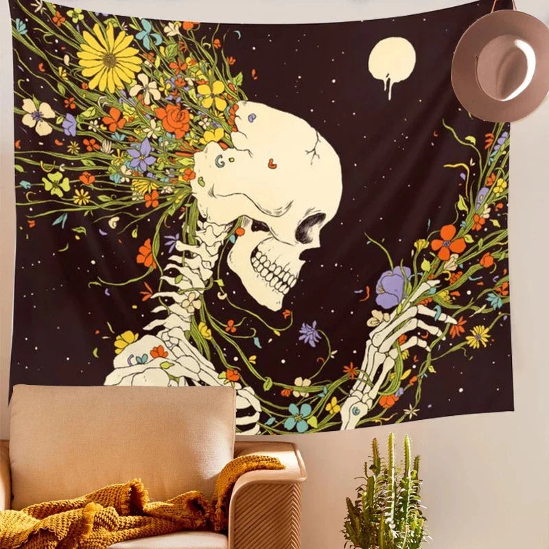 Afralia™ Skull Moon Mandala Tapestry Floral Wall Hanging Blanket