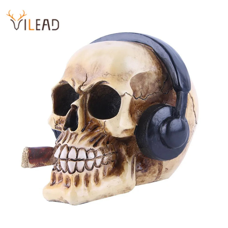 Afralia™ Skull Head with Headphones Art Painting - Music Bar Decoration Statues