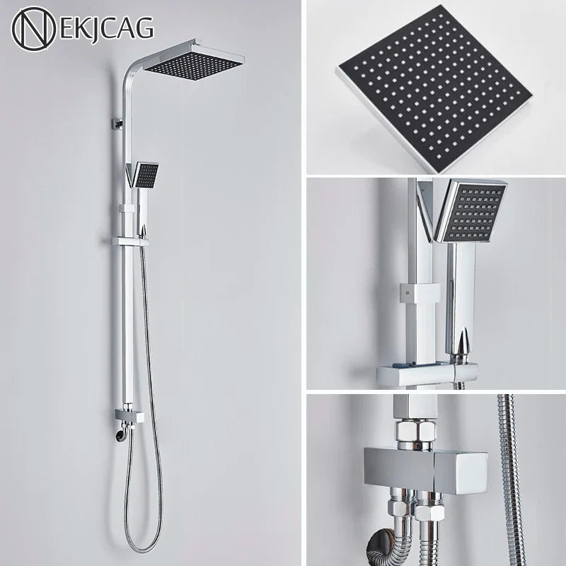 Afralia™ Chrome Bathroom Rainfall Shower Faucet Wall Mounted Mixer Tap Kit