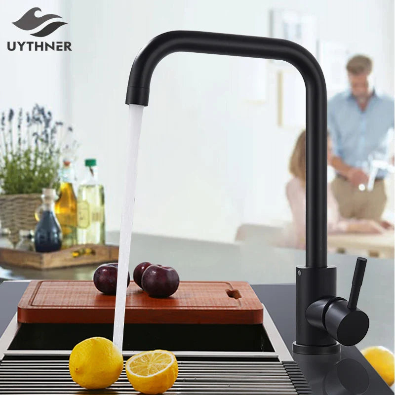 Afralia™ Kitchen Faucet Hot Cold Water Mixer - Matte Black/Brushed Nickel Kitchen Taps