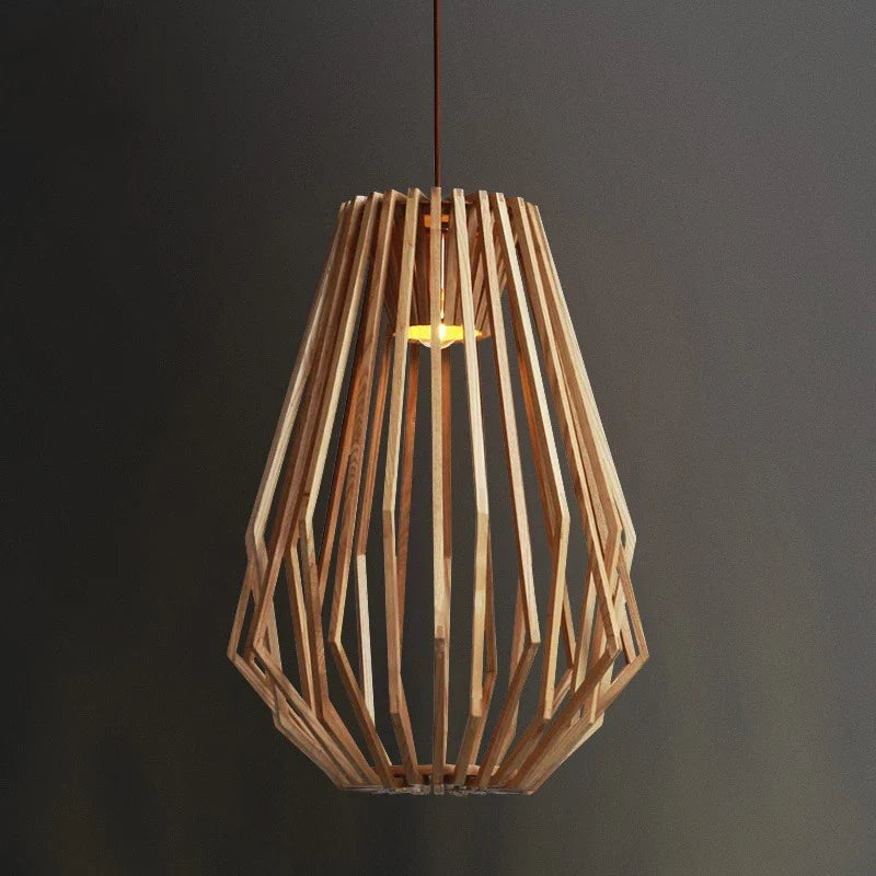 Afralia™ Nordic Wooden Cage Chandelier: Modern Solid Wood Art LED Lamp for Home Decor