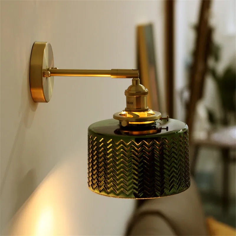 Afralia™ Green Glass Nordic Wall Sconce LED Light for Bedroom Bathroom Mirror