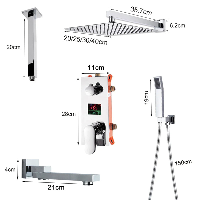 Afralia™ 16" Big Rainfall Shower Faucet with Digital Display and Single Lever Temperature Control