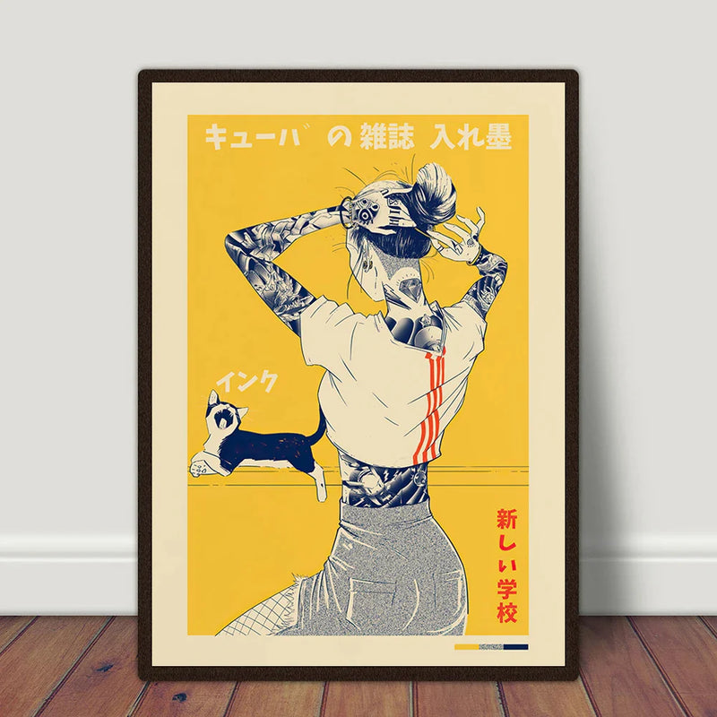 Afralia™ Japanese Cat Poster Vintage Canvas Print for Retro Wall Art in Modern Home