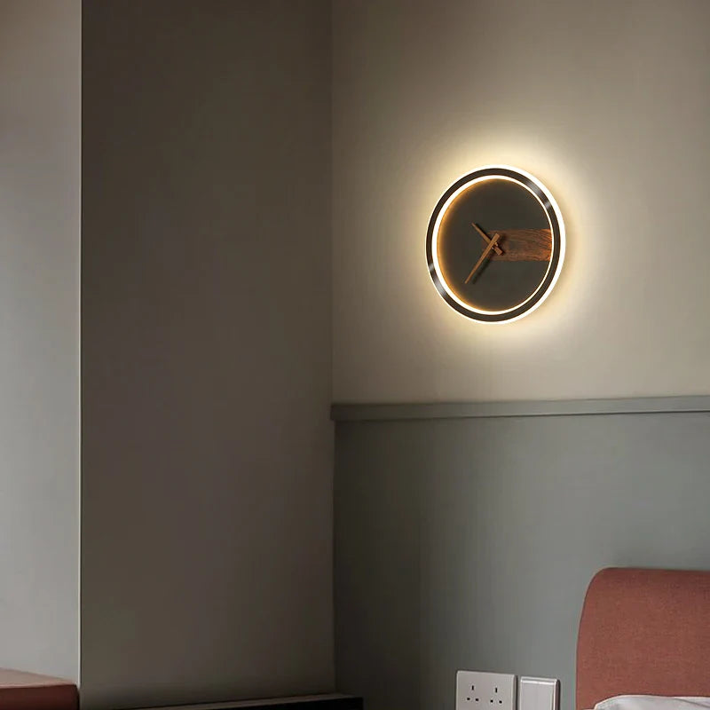 Afralia™ Modern LED Wall Lamp Clock Sconce for Living Room Bedroom Hotel Background Lighting