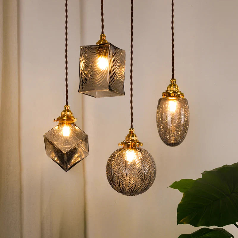Afralia™ Smoke Grey Glass Ball Pendant Copper Light Fixture for Dining & Living Room