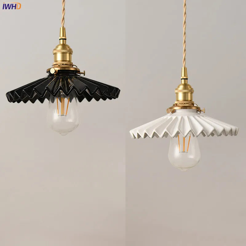 Afralia™ Japanese Ceramic Pendant Light Fixture Copper Vintage Nordic Lamp for Home Décor