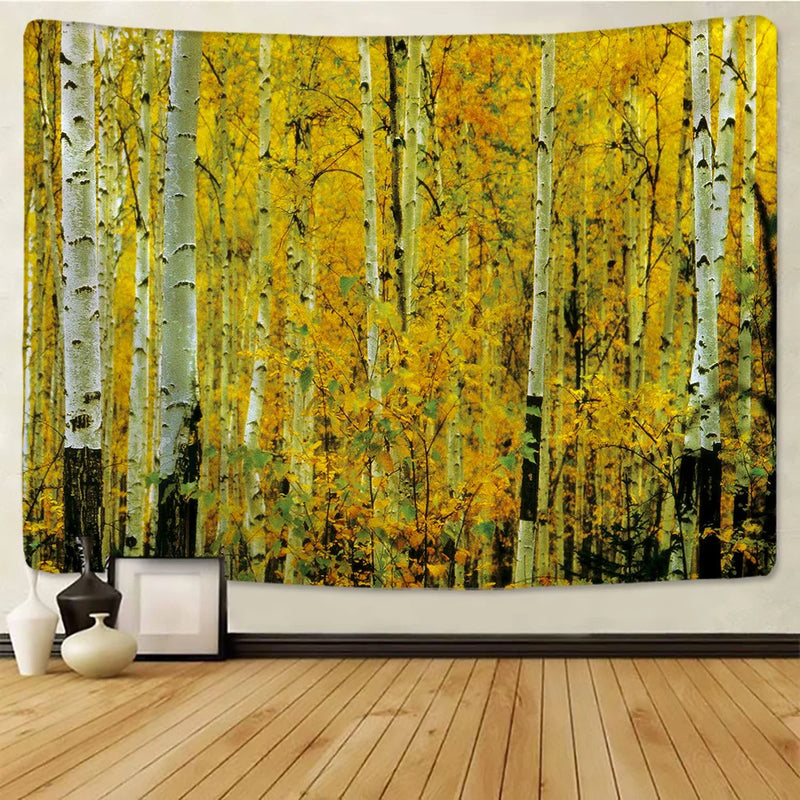 Afralia™ Birch Forest Starry Sky Wall Tapestry: Psychedelic Hippie Mandala Landscape Art