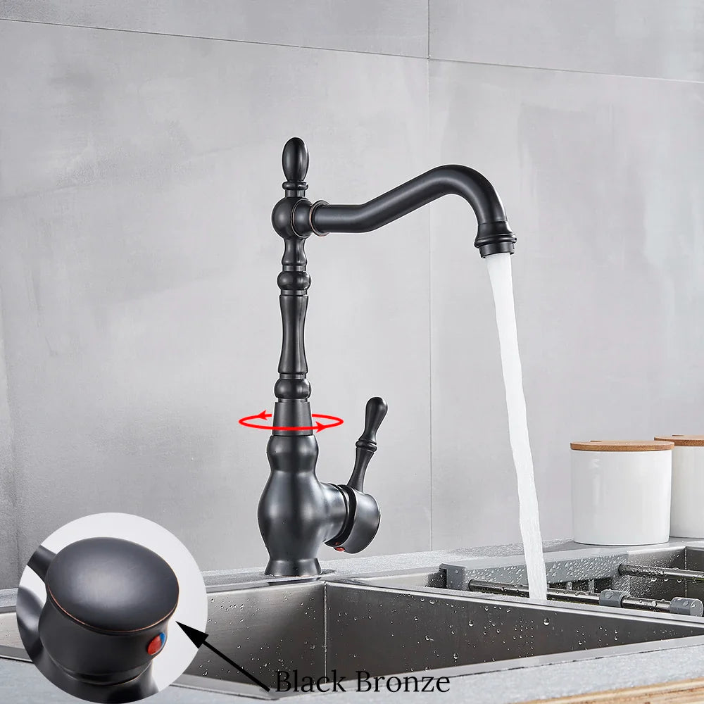 Afralia™ Retro Brass Single Handle Kitchen Faucet, Black Bronze Deck Mounted Mixer Tap