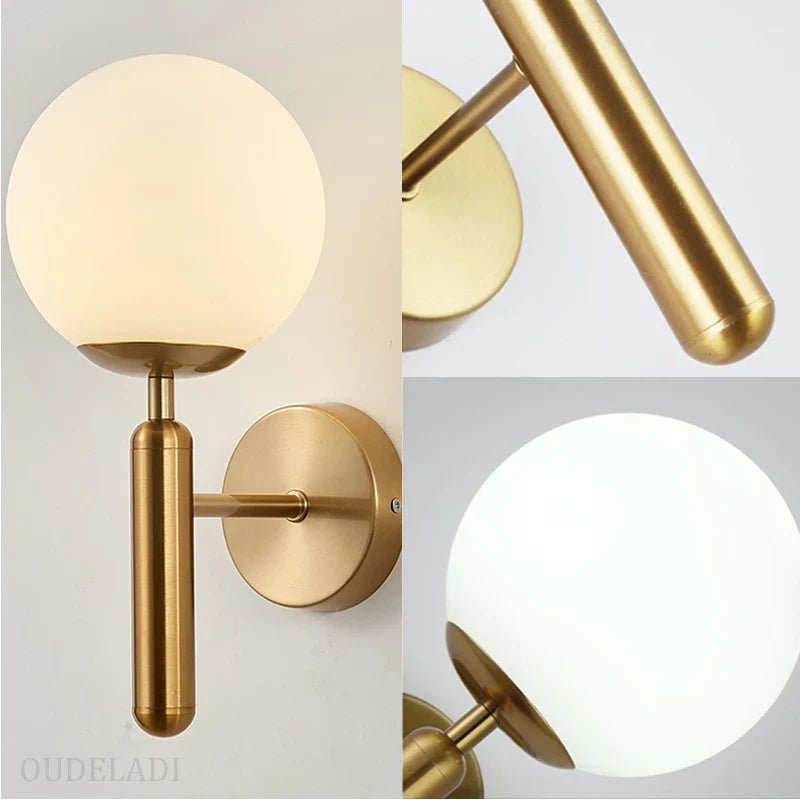 Afralia™ Nordic Glass Ball Wall Lamp Modern Living Room Bedroom Bedside Hotel Aisle Wall Lamp