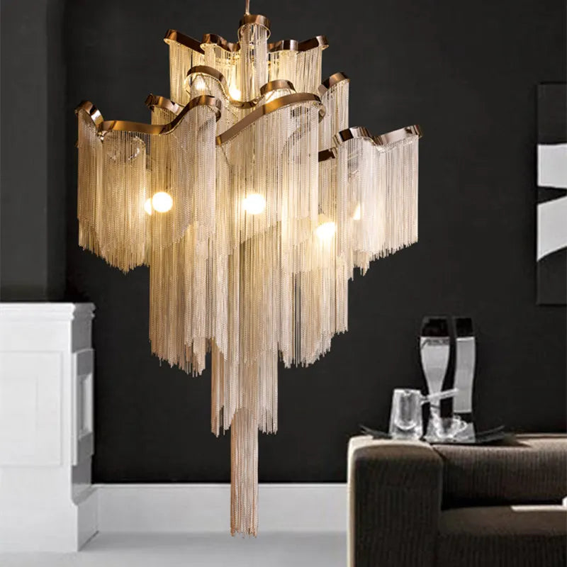 Afralia™ Tassel Chain LED Pendant Light - Luxury Stair Chandelier