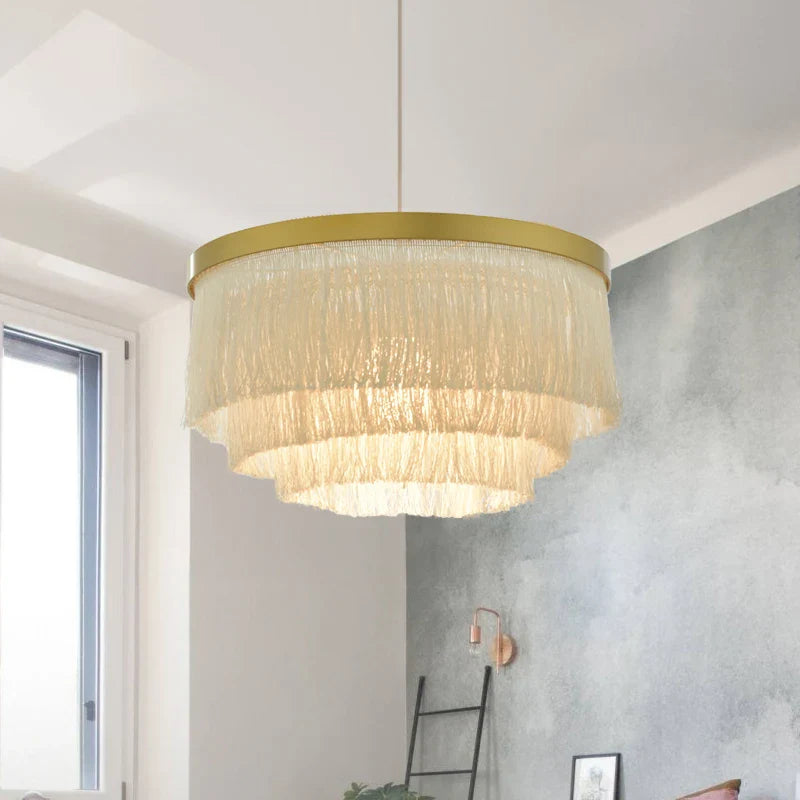 Afralia™ Round Fringe Chandelier for Dining, Bar, Kitchen - Creative Boho Pendant Lamp