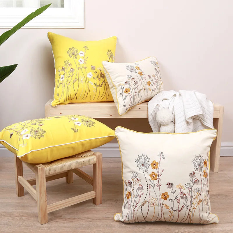 Afralia™ Dandelion Floral Yellow Pillow Cover for Home Decor