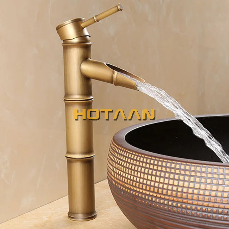 Afralia™ Antique Brass Bamboo Style Basin Faucet, Vintage Bronze Finish, Single Handle Hot/Cold Tap