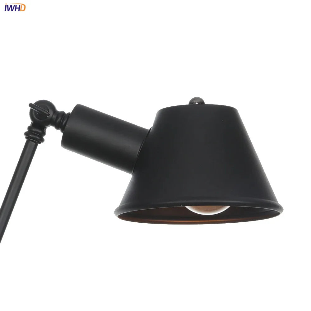 Afralia™ Black Swing Arm Wall Light Industrial Vintage Sconce, LED, Bedroom Loft Stair Lighting