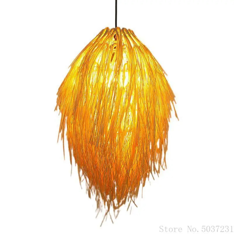 Afralia™ Bamboo Weave Pendant Lamp, Creative Rattan Hanging Light Fixture for Bedroom & Teahouse