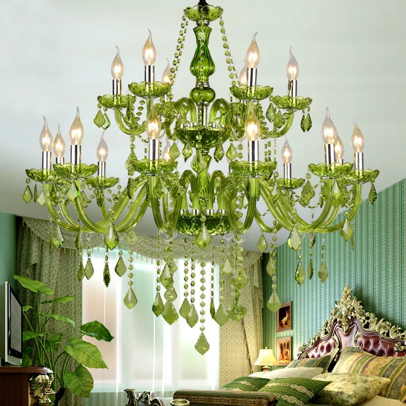 Afralia™ Crystal Chandelier: Glamorous Green Lighting for Wedding Parlor, Bedroom, and More