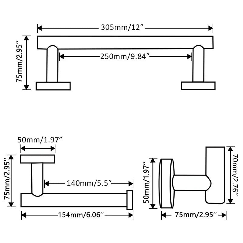 Afralia™ Black Stainless Steel Bathroom Set: Robe Hook, Towel Rail, Shelf, Tissue Holder