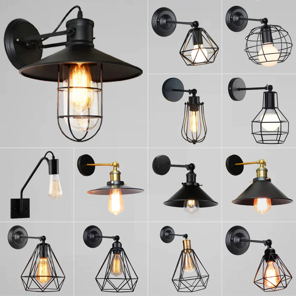 Afralia™ Retro Industrial LED Wall Sconce E27 Bedside Lamp for Home Decor