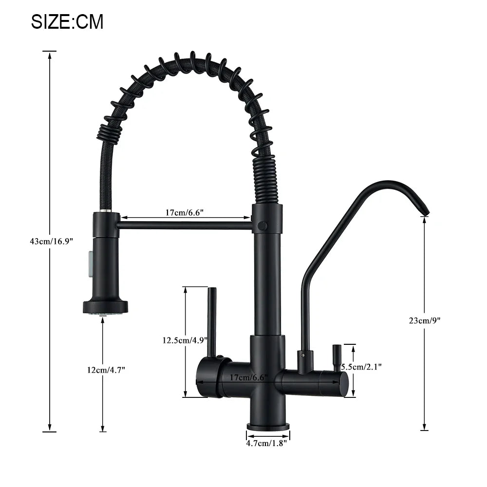 Afralia™ Matte Black Dual Handle Pure Water Filter Kitchen Faucet - Pull Out Design