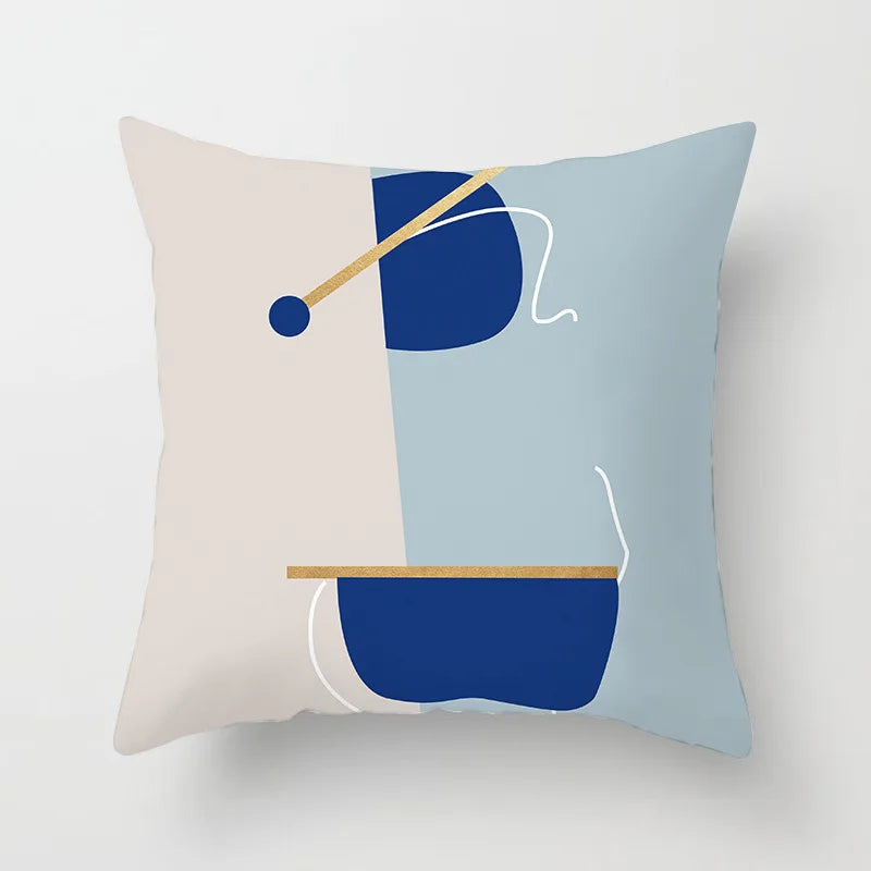 Afralia™ Retro Geometric Abstract Art Pillow Cover - Blue Green Design
