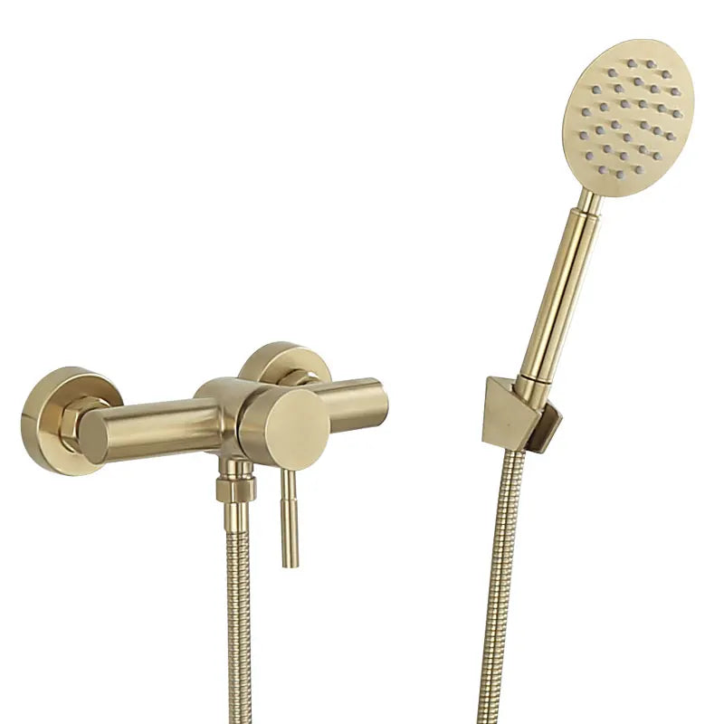 Afralia™ Brushed Gold Wall Mounted Shower Faucet Set for Bathroom with Hot and Cold Mixer