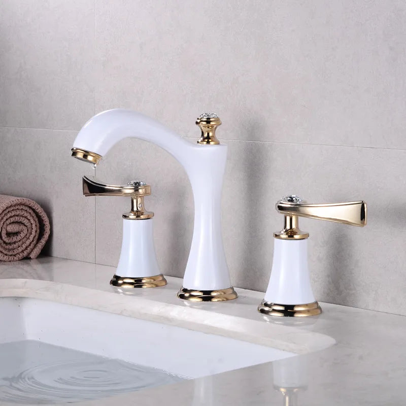 Afralia™ Black & Gold Brass Bathroom Sink Faucets Double Handle Waterfall Faucet