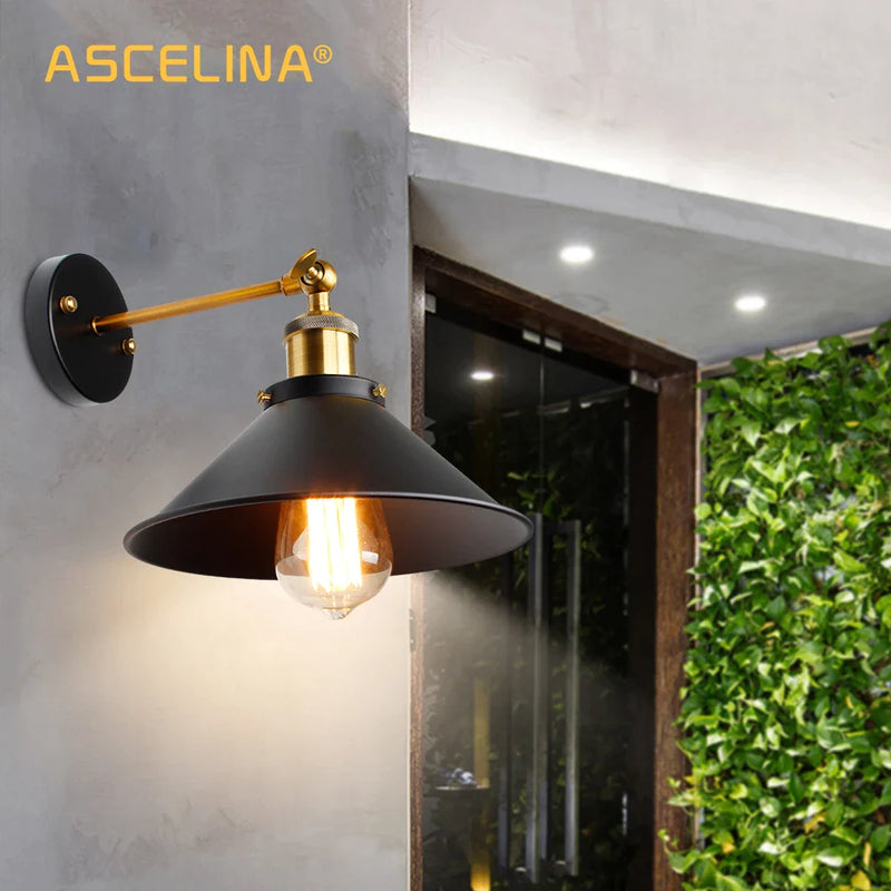 Afralia™ Vintage Loft LED Wall Lamp Iron Lampshade E27 Edison Bedroom Wall Light