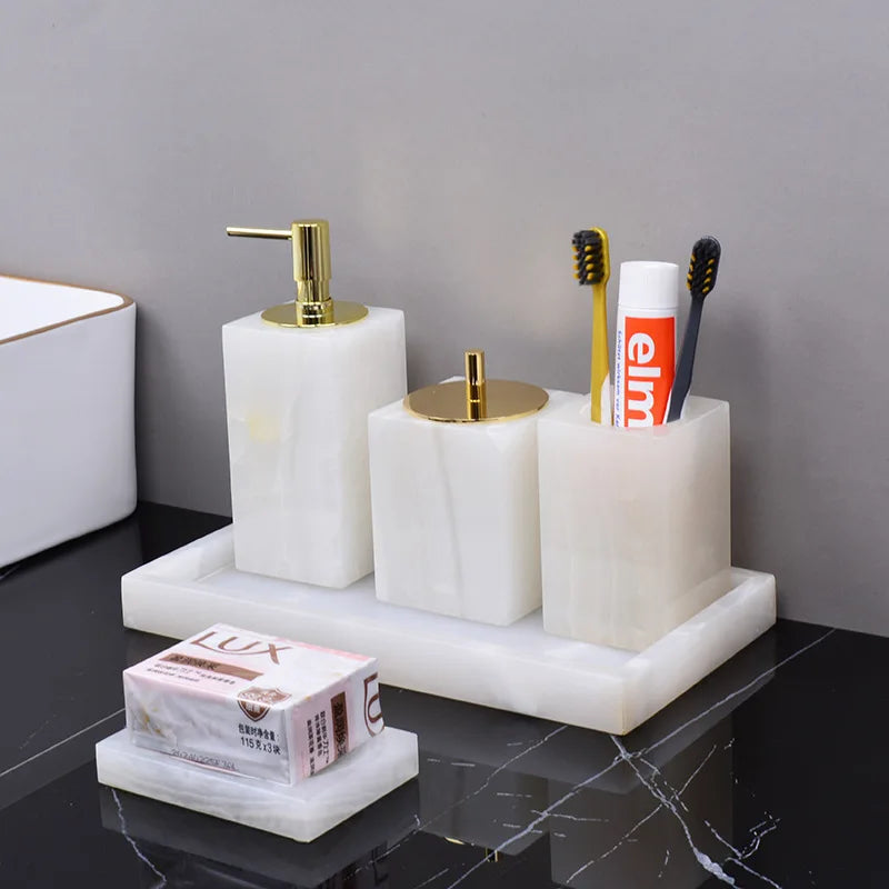 Afralia™ White Onyx Marble Bathroom Set