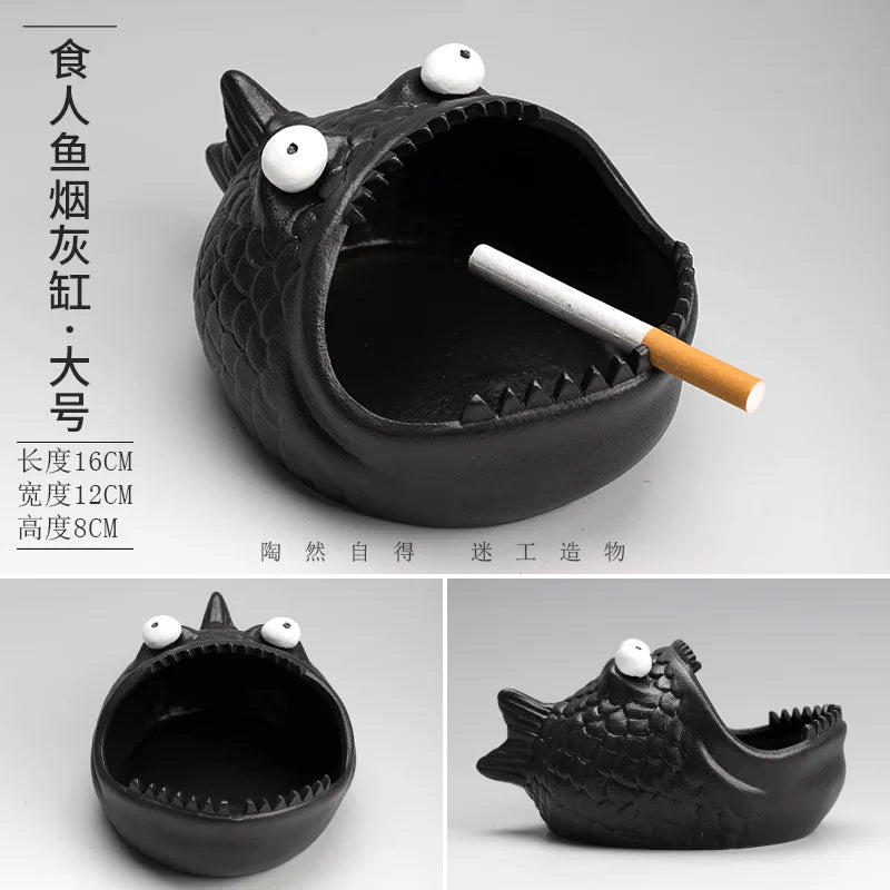 Afralia™ Cute Animal Ceramic Ashtray Piranha Office Decoration Windproof Car Ashtray