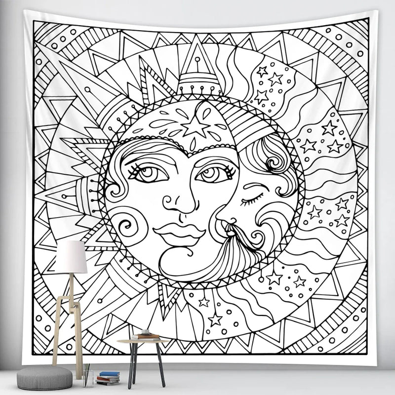 Afralia™ Mandala Tapestry Wall Cloth, Sun Moon Hippie Sheet Psychedelic Home Decor