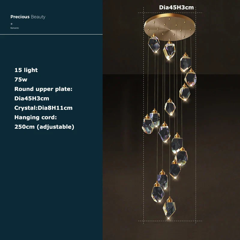 Afralia™ Crystal Stone Copper Chandelier - LED Postmodern 2025 Lighting for Staircase